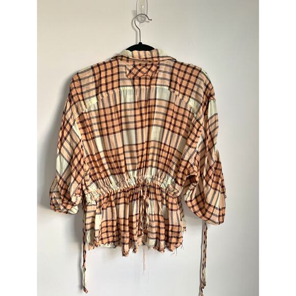 NWT Free People Pacific Dawn Plaid Top Orange Yellow Peach Tree Combo SMALL - Picture 5 of 8